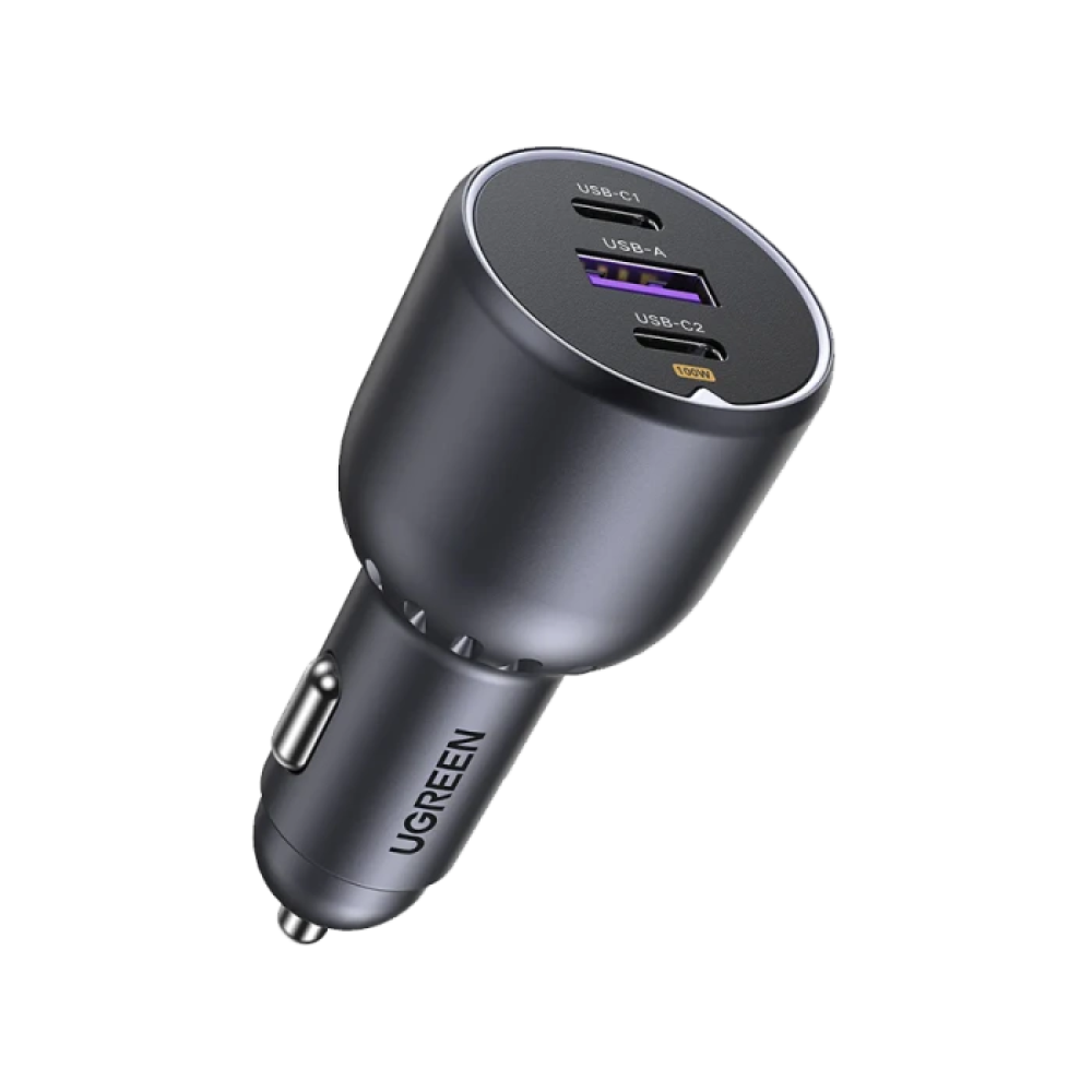 يوجرين -شاحن سيارة بمنفذي USB-C PD + USB-A بقوة 130 واط - رمادي
