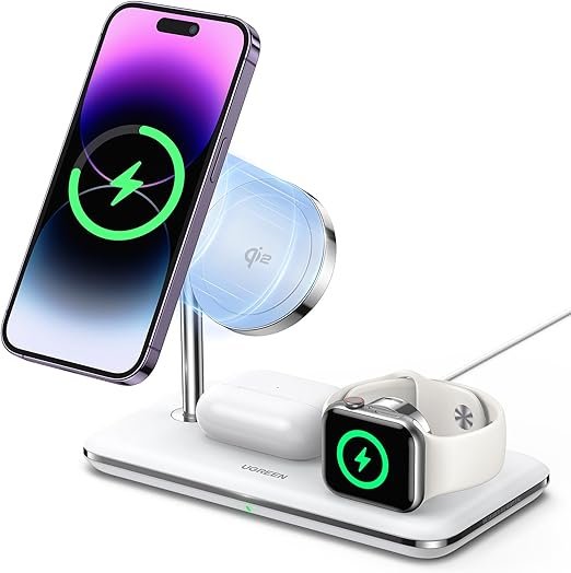 شاحن لاسلكي UGREEN MagFlow بقوة 25 واط بتقنية Qi2، محطة شحن 3 في 1