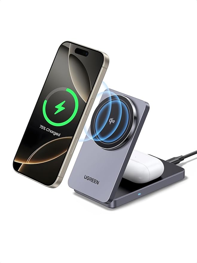 UGREEN MagFlow Qi2 15W 2-in-1 iPhone Foldable Charging Station