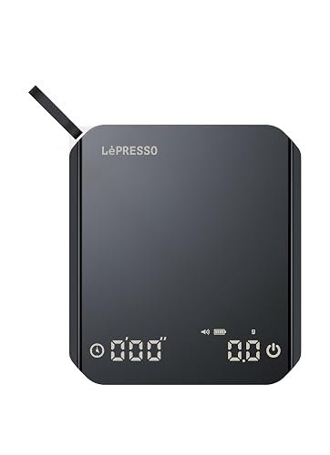 LePresso Digital Coffee Scale, a compact, rechargeable coffee scale with an automatic timer